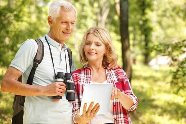 Hiking senior couple