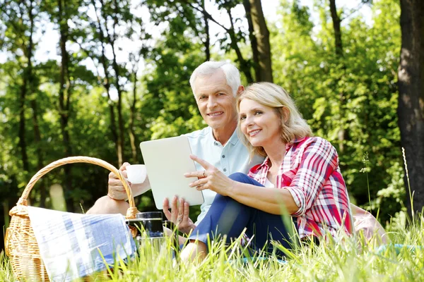 Senior coppia avendo pic-nic — Foto Stock