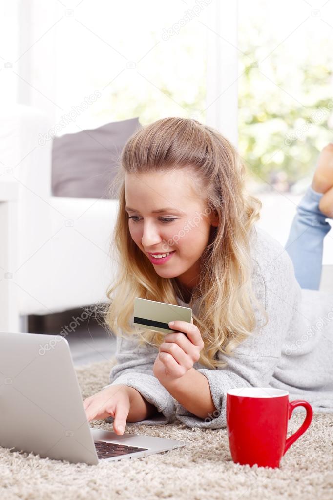 Woman making online payment