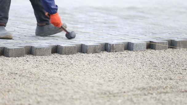 Worker puts paving — Stock Footage Worker puts paving Video Clip