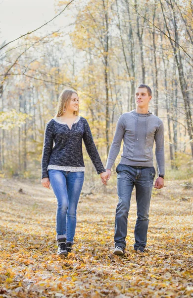 Paar im Herbstwald — Stockfoto