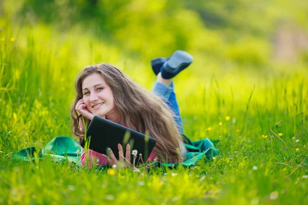 Girl with tablet computer — Stock Photo, Image