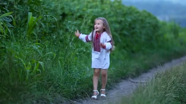 Malá dívka, která skočila a spřádání — Stock video