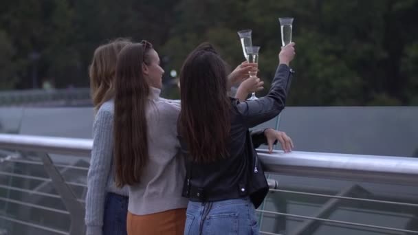 Meisjes met een glas champagne — Stockvideo