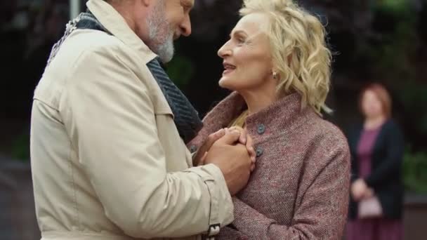 Älteres Ehepaar geht auf die Straße — Stockvideo