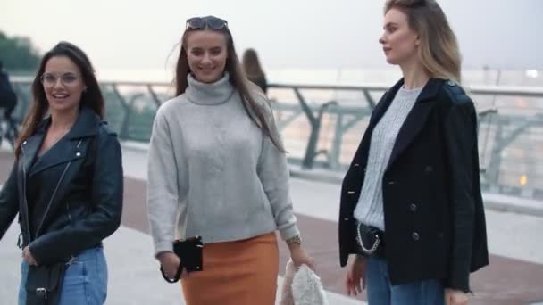 Filles marchent sur le pont — Video