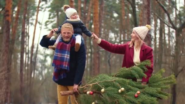 Famille porte un arbre dans le parc — Video