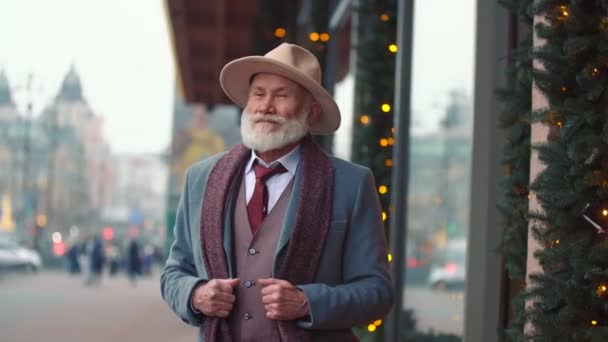 Yaşlı sakallı bir büyükbabanın portresi. — Stok video