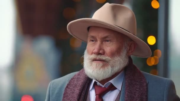 Portré egy idős szakállas nagyapáról — Stock videók