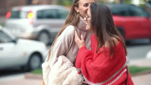 Girls walking down the city street — Stock Video