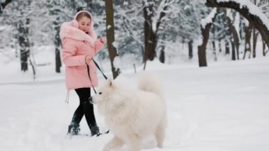 Köpekli kız Samoyed