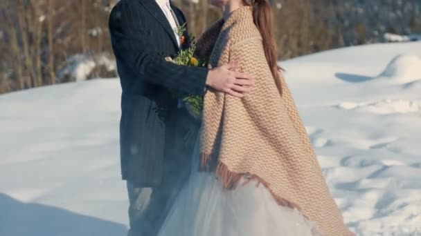 Наречений і наречений взимку — стокове відео