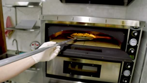 Cozinhar pizza em um forno elétrico — Vídeo de Stock