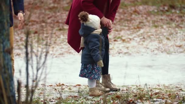 Famiglia con un bambino che cammina nel parco — Video Stock