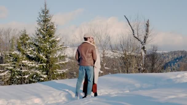 Пара зимой на горе — стоковое видео