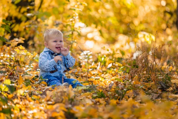 Chlapec kráčí v přírodě — Stock fotografie