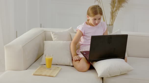 Menina olhando para laptop — Vídeo de Stock
