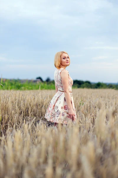 Menina em um campo de trigo — Fotografia de Stock