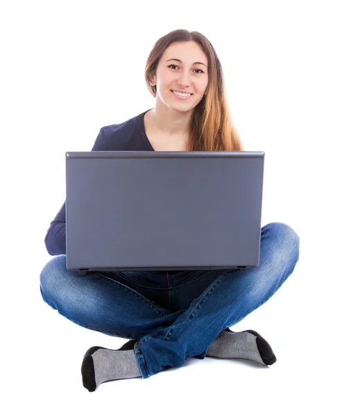 Menina com um computador — Fotografia de Stock