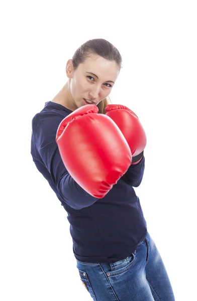 Ragazza con i guanti da boxe — Foto Stock