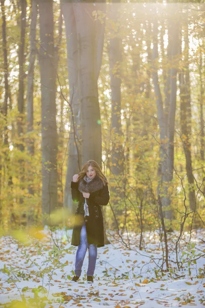 Girl in a fur coat — Stock Photo, Image