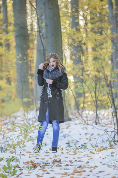 Girl in a fur coat — Stock Photo, Image