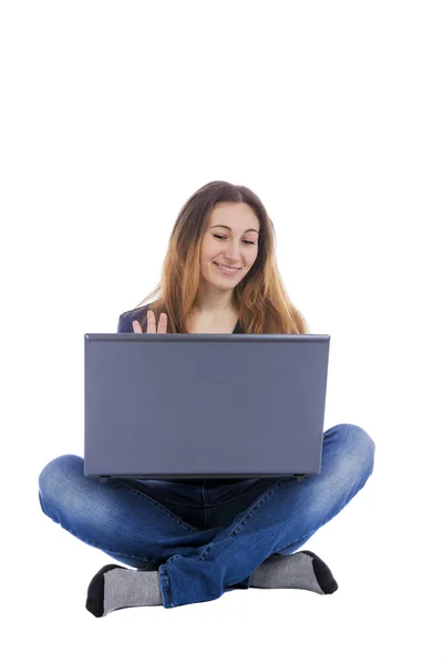 Menina com um laptop — Fotografia de Stock