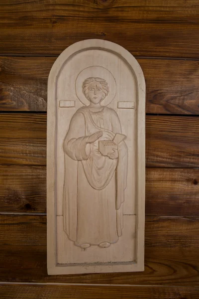 Santo Ortodoks diukir dari kayu — Stok Foto