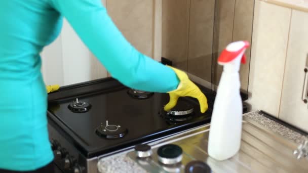 She cleans the kitchen — Stock Video