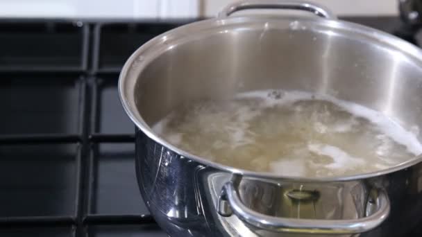Vermicelli gekookt in een pan — Stockvideo