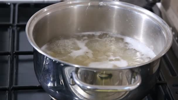 Vermicelli gekookt in een pan — Stockvideo