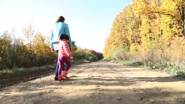 Caminar madre con un bebé en la naturaleza — Vídeo de stock