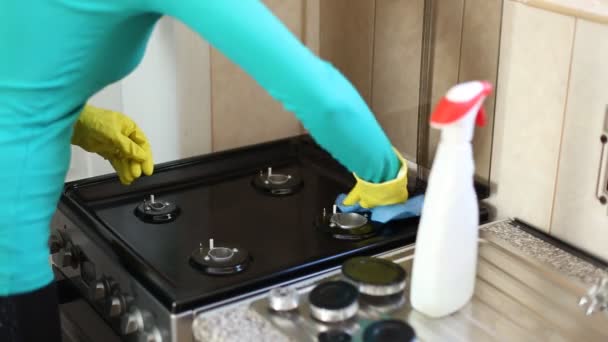 She cleans the kitchen — Stock Video