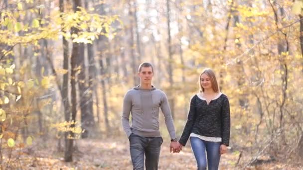 Young couple in the woods — Stock Video