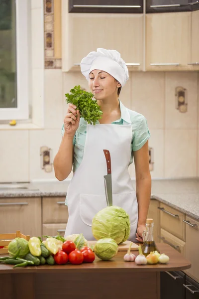 Girl chef in the kitchen — Stock Photo, Image