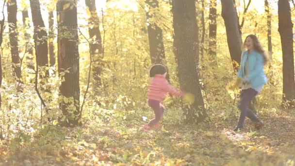 Moeder met haar baby in het forest — Stockvideo