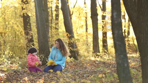 Madre con su bebé en el bosque — Vídeo de stock