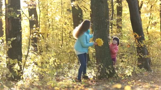 Мати з дитиною в лісі — стокове відео