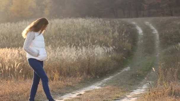 Женщина, гуляющая на природе — стоковое видео