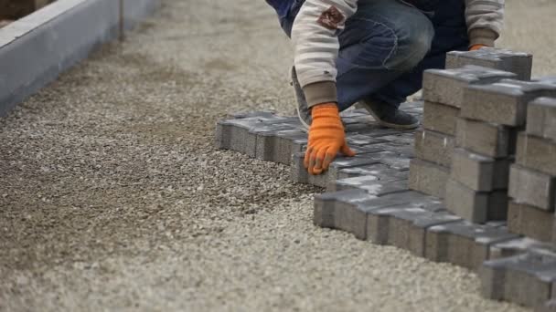 Trabajador pone pavimentación — Vídeos de Stock