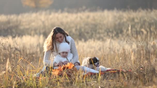 Mamma med ett barn och telefon — Stockvideo