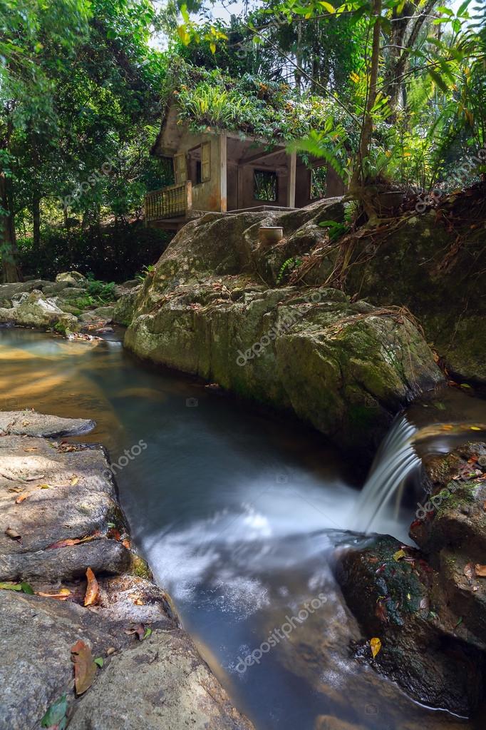 Small House By A Stream Waterfall, Small River, House In The