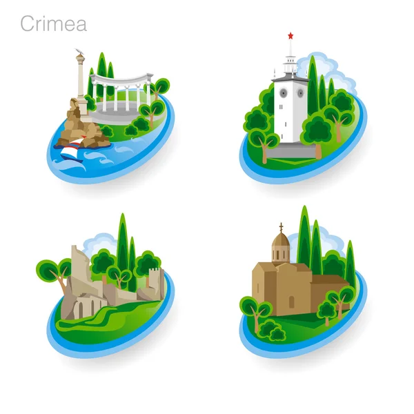 Los hitos de la Crimea. Conjunto de iconos de color. Ilustración vectorial — Vector de stock