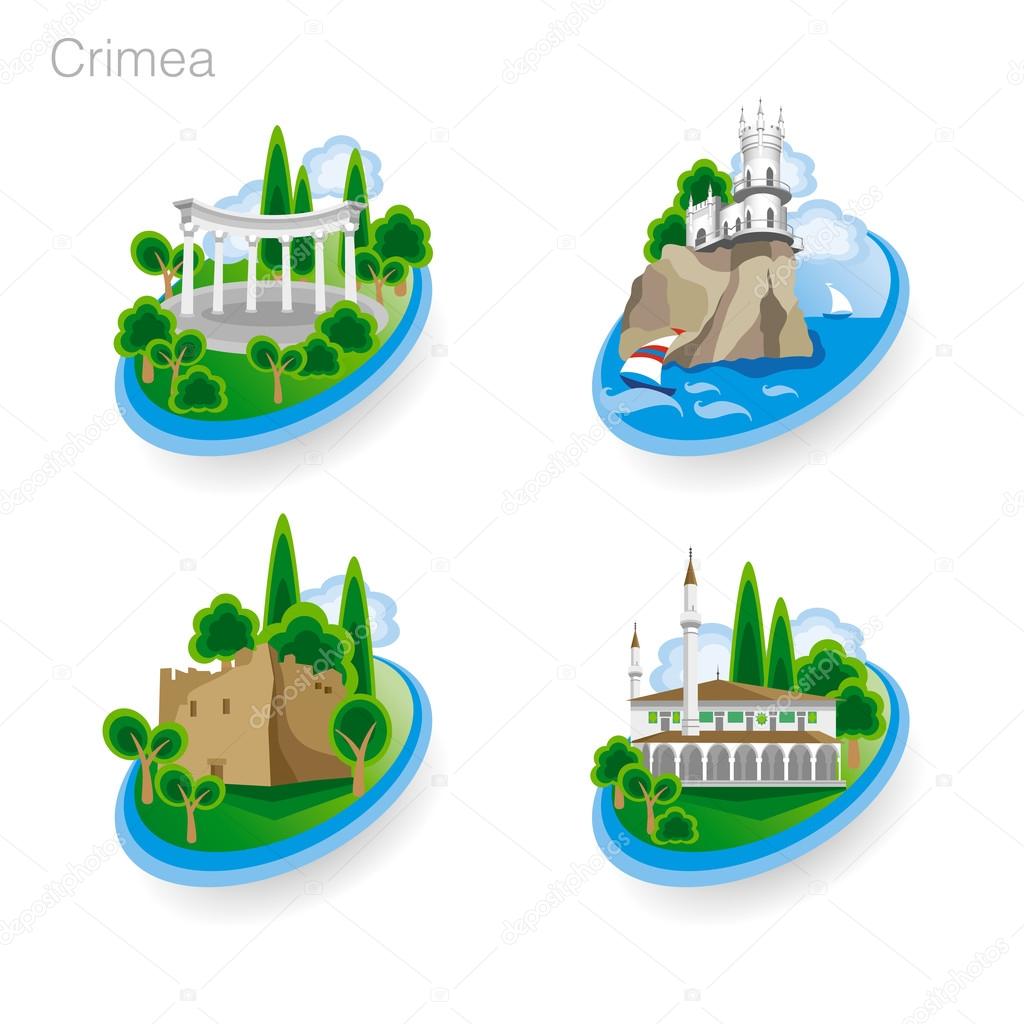 Landmarks of Crimea. Set of color icons. Vector illustration