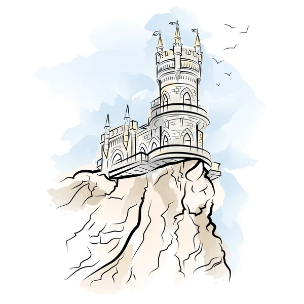 Yalta Swallow Nest. Dibujo ilustración — Archivo Imágenes Vectoriales