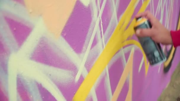 Spray Pittura murale Graffiti Art. Giovane uomo pittura su un muro in strada — Video Stock