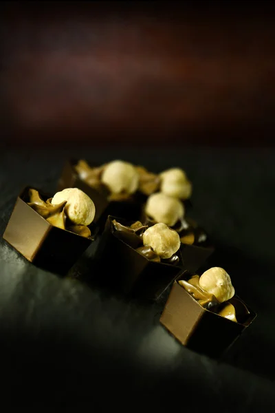 Luxury hazelnut and praline mousse liqueur chocolates — Stock Photo, Image