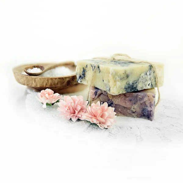 Perfumed Handmade Artisan Customised Luxury Slabs Soap Tied Together Raffia Stock Picture