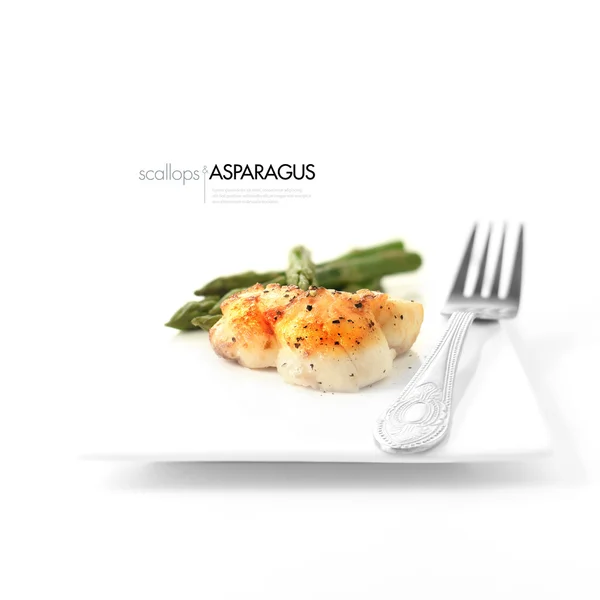 Pan Seared Scallops And Asparagus II — Stock Photo, Image