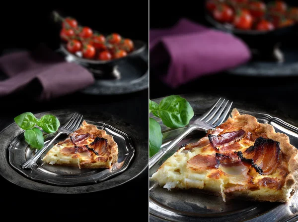 Bacon and Cheese Quiche Montage — Stock Photo, Image